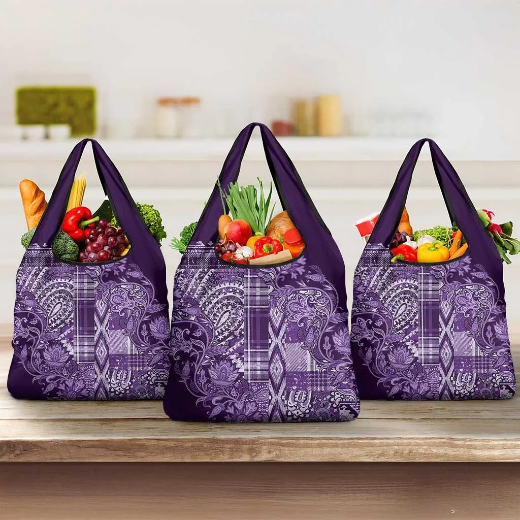 Afro Floral mix Maasai Shuka Grocery Bag Purple Moitf LT9