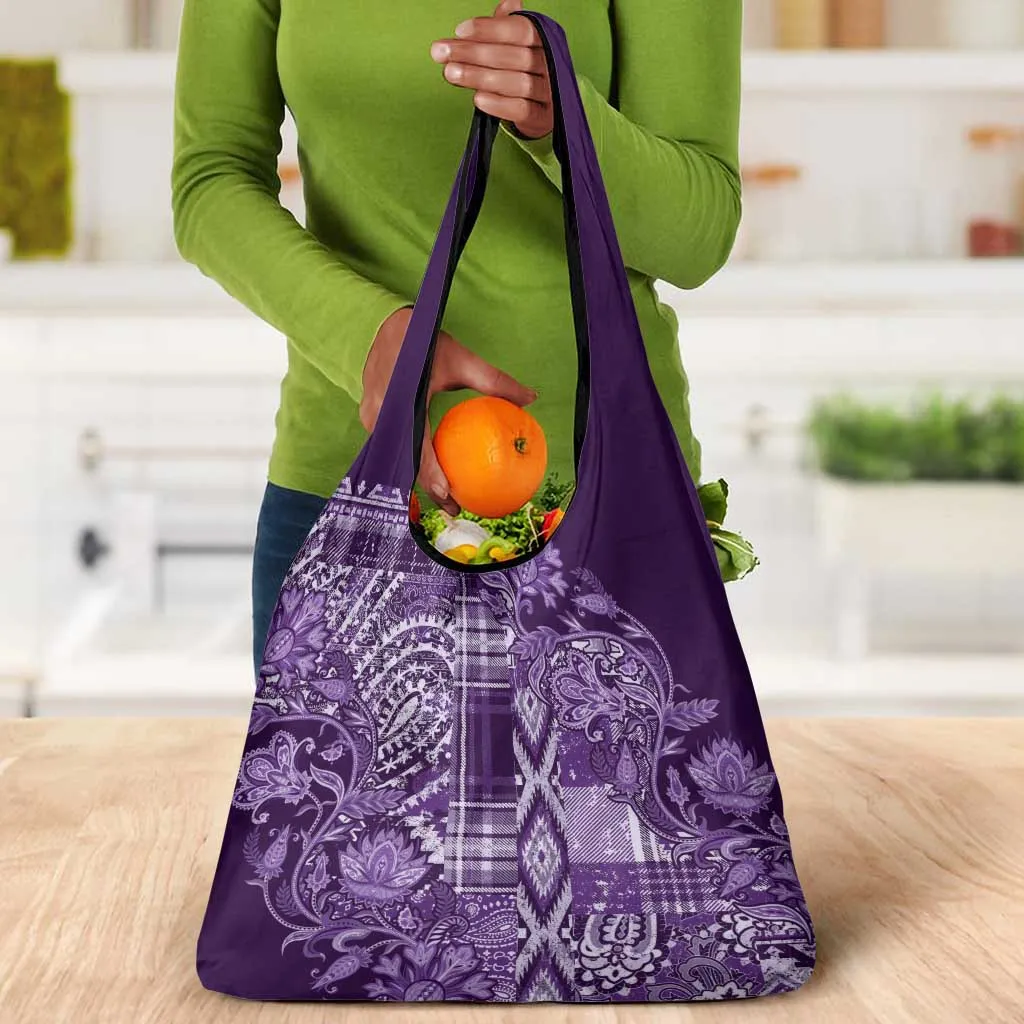 Afro Floral mix Maasai Shuka Grocery Bag Purple Moitf LT9