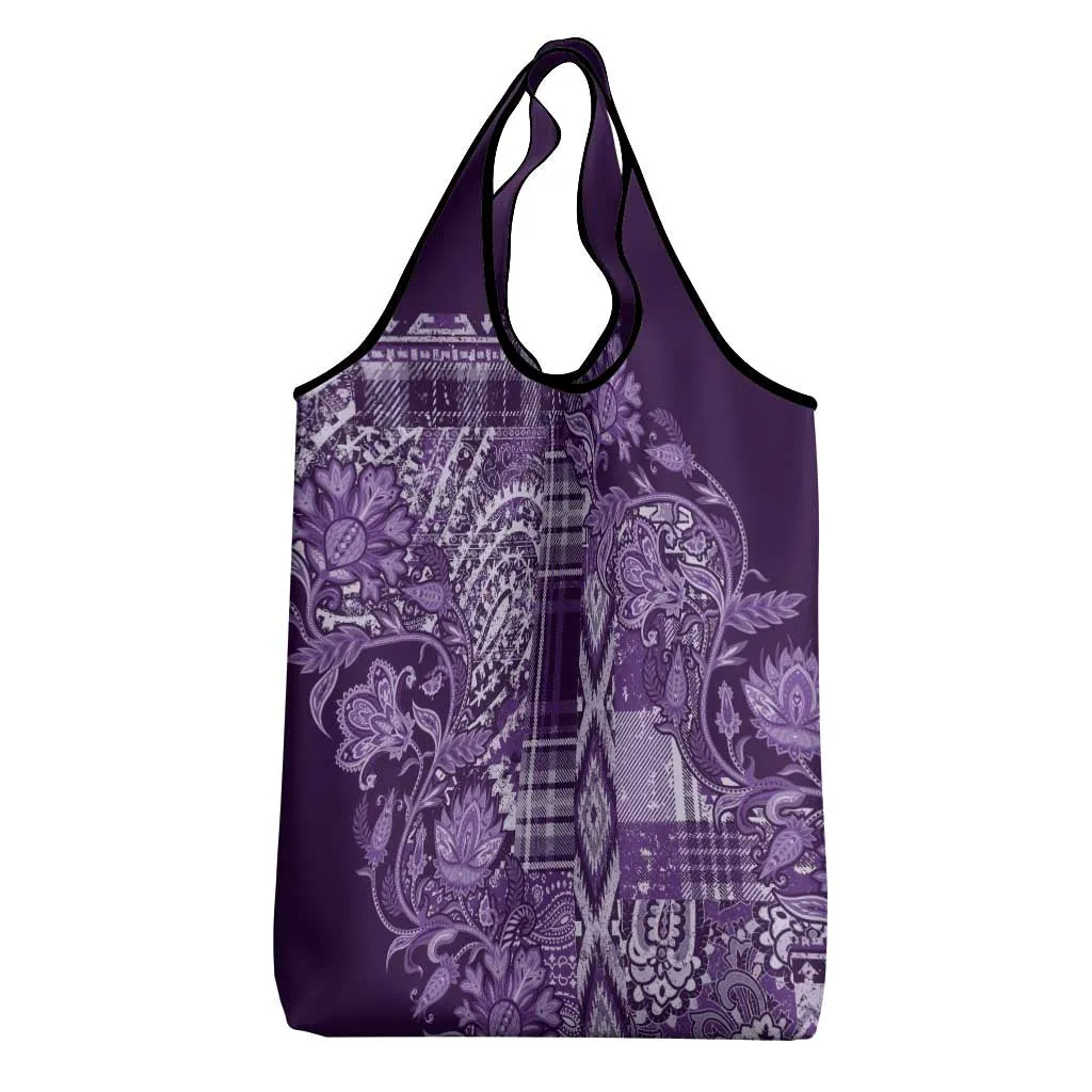 Afro Floral mix Maasai Shuka Grocery Bag Purple Moitf LT9