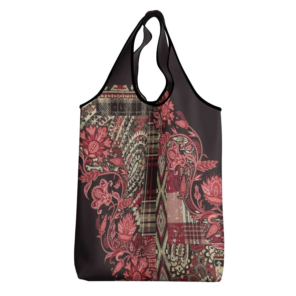Afro Floral mix Maasai Shuka Grocery Bag Red Moitf LT9