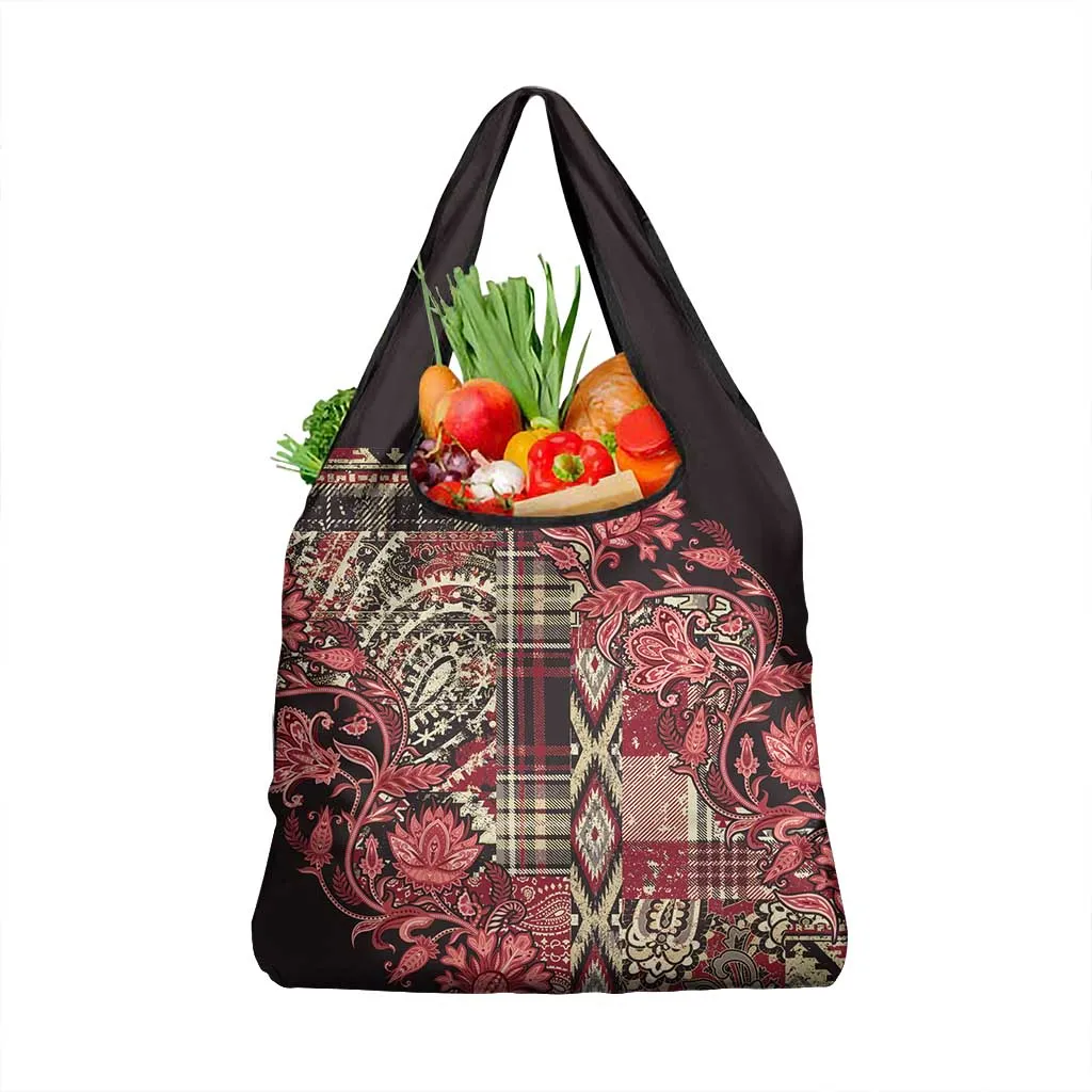Afro Floral mix Maasai Shuka Grocery Bag Red Moitf LT9