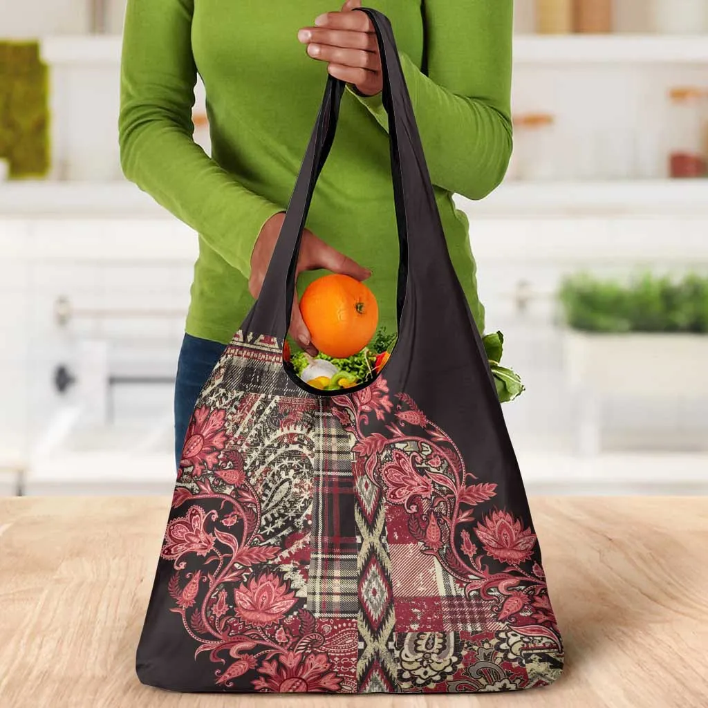Afro Floral mix Maasai Shuka Grocery Bag Red Moitf LT9