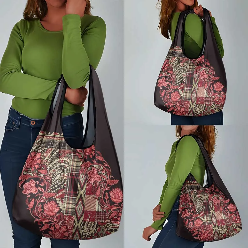Afro Floral mix Maasai Shuka Grocery Bag Red Moitf LT9
