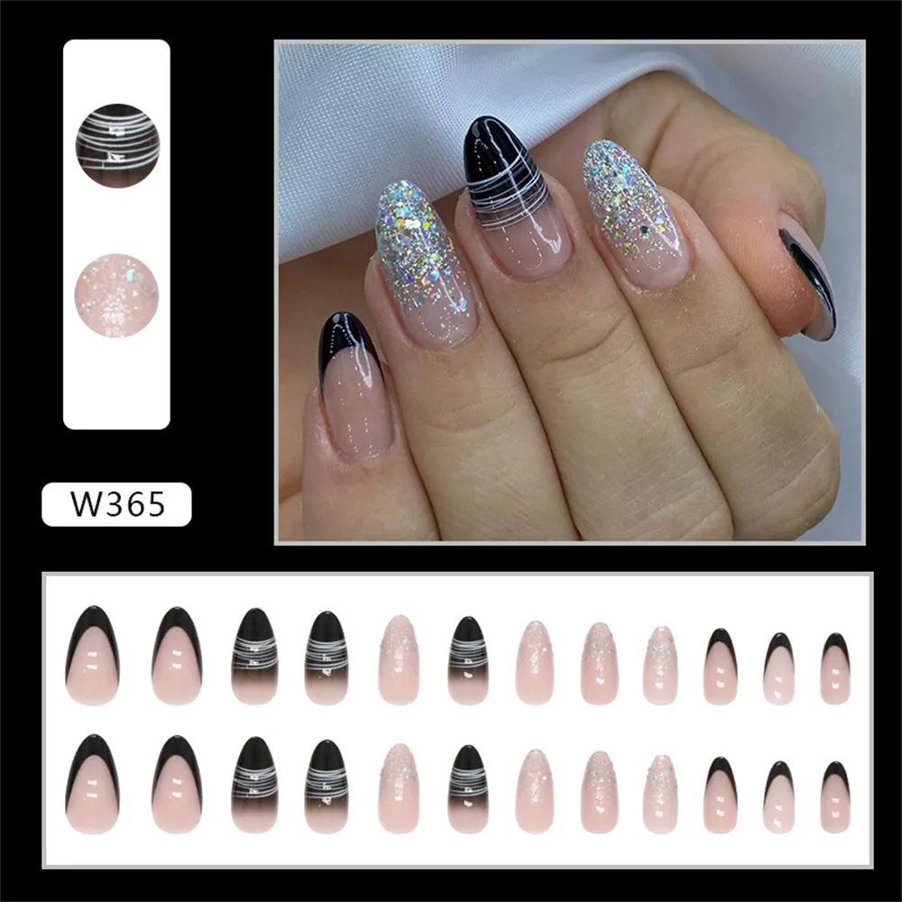 Almond Minimalist lines Black Silver