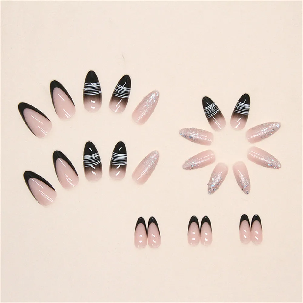 Almond Minimalist lines Black Silver