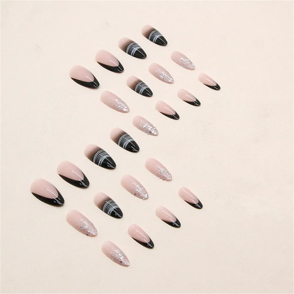 Almond Minimalist lines Black Silver