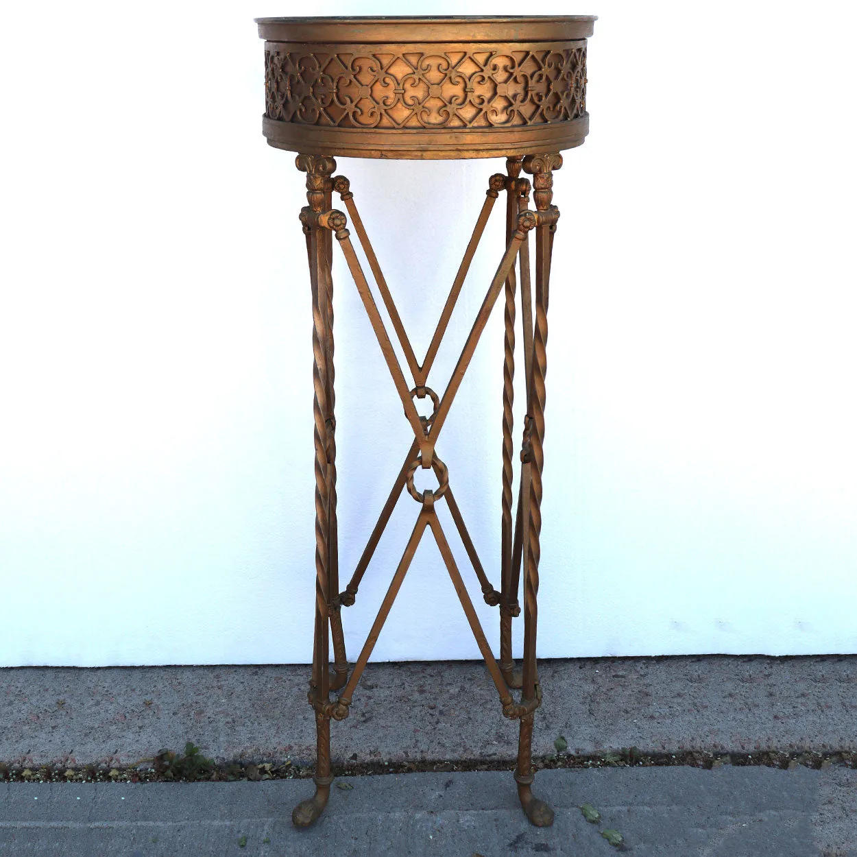American Neoclassical Gold Painted Wrought Iron and Brass Planter Stand
