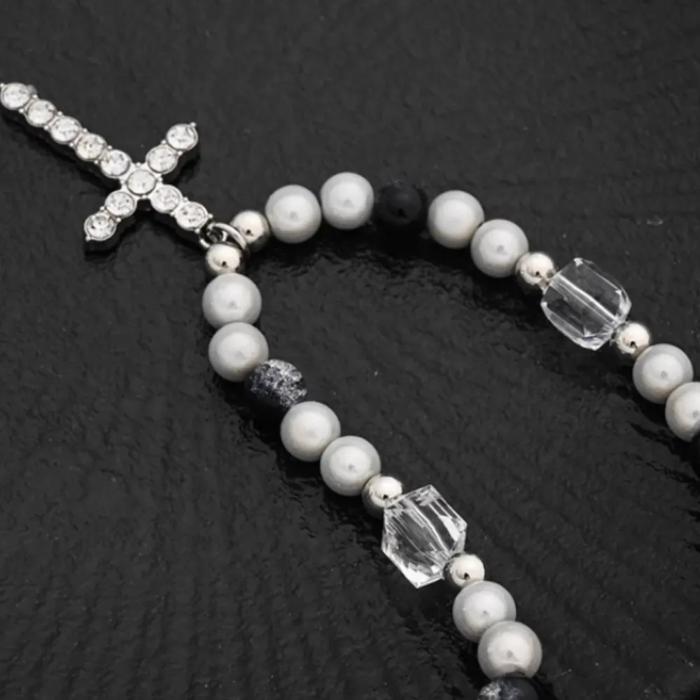American Reflective Pearl Cross Necklace