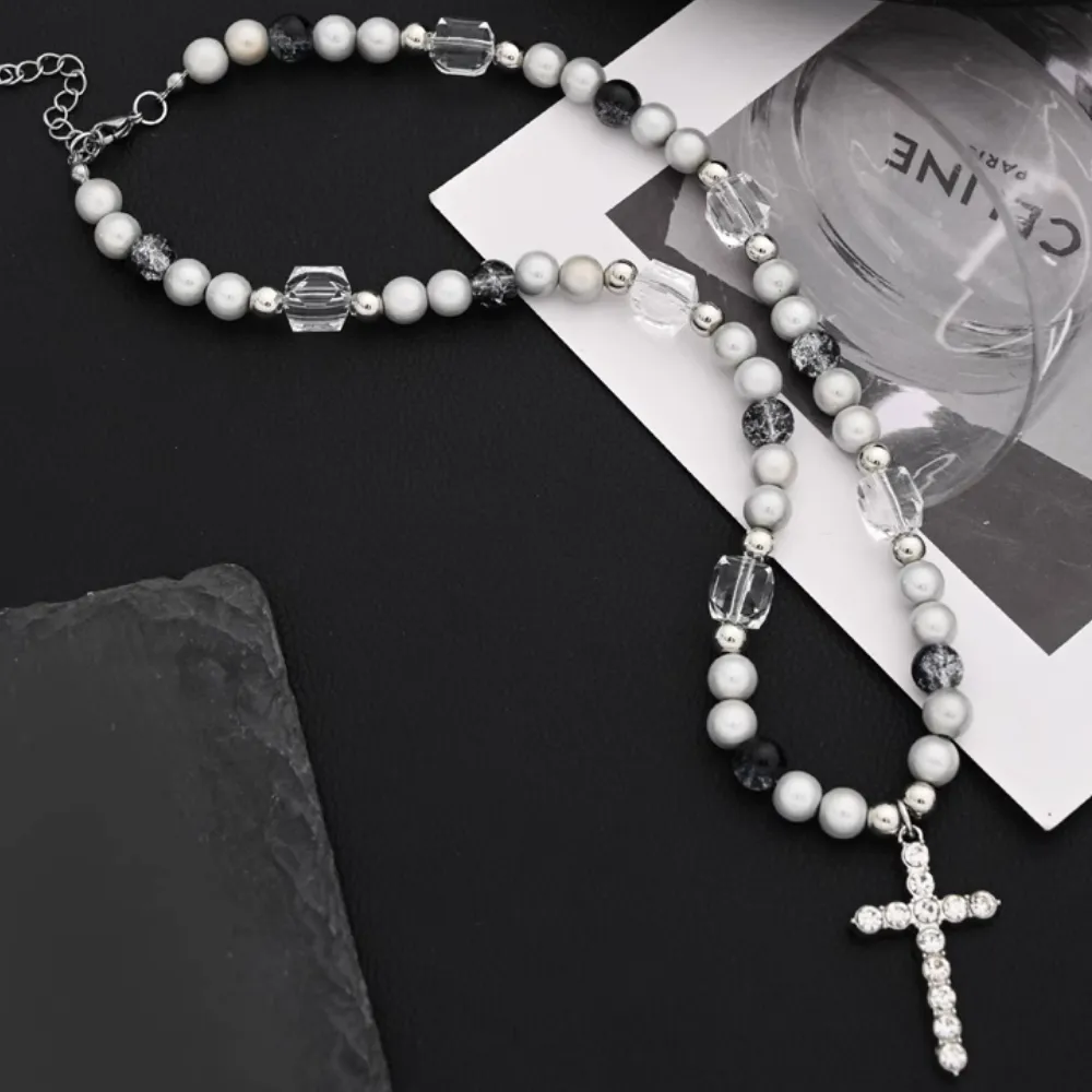 American Reflective Pearl Cross Necklace