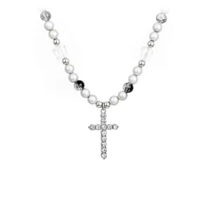 American Reflective Pearl Cross Necklace