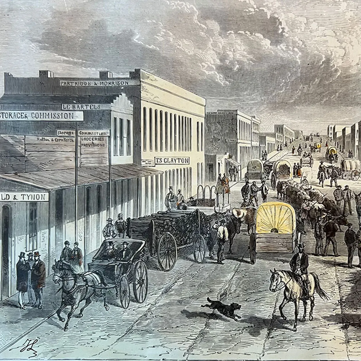 ANGE-LOUIS JANET Spanish Colored Engraving, F Street (15th Street), Denver, Colorado