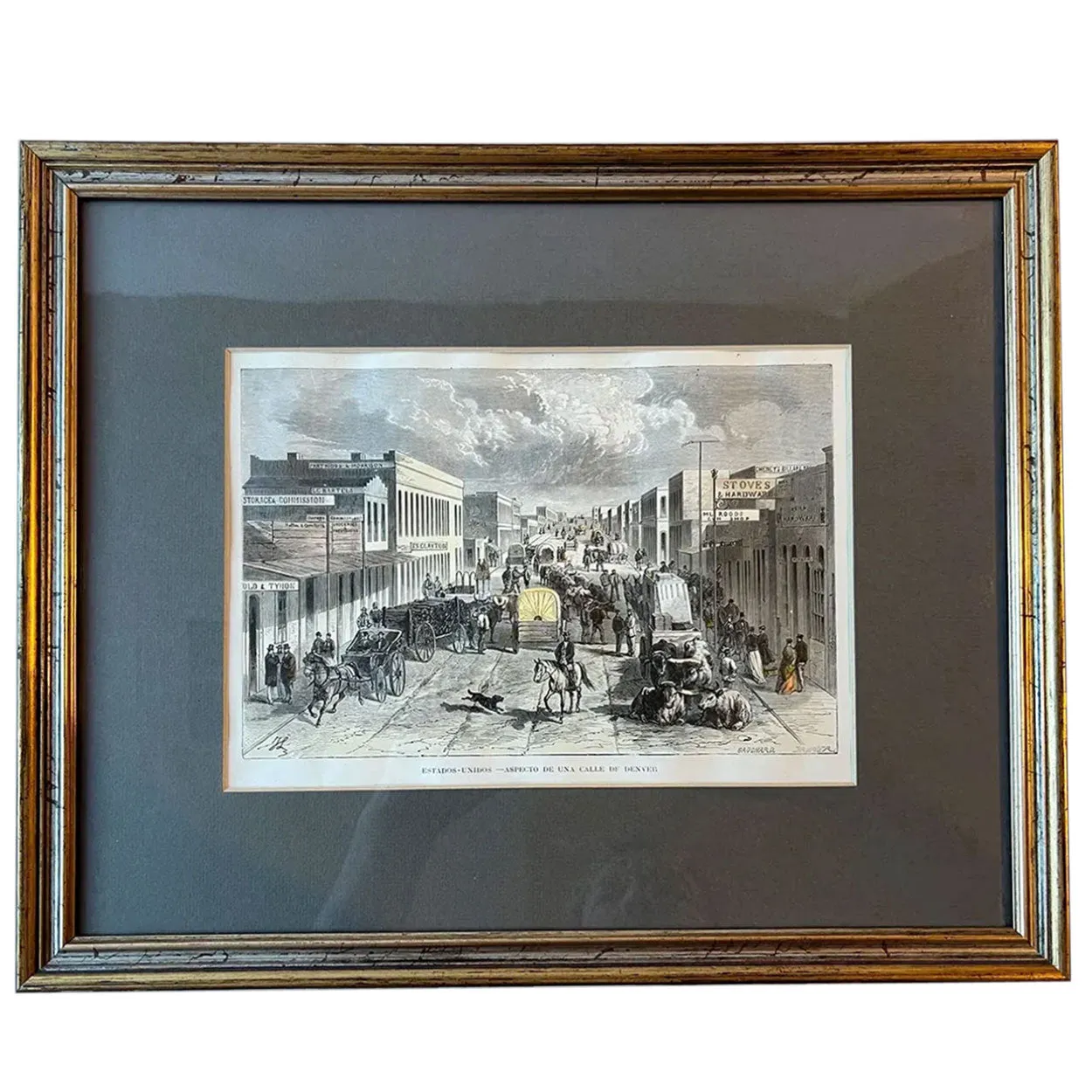ANGE-LOUIS JANET Spanish Colored Engraving, F Street (15th Street), Denver, Colorado