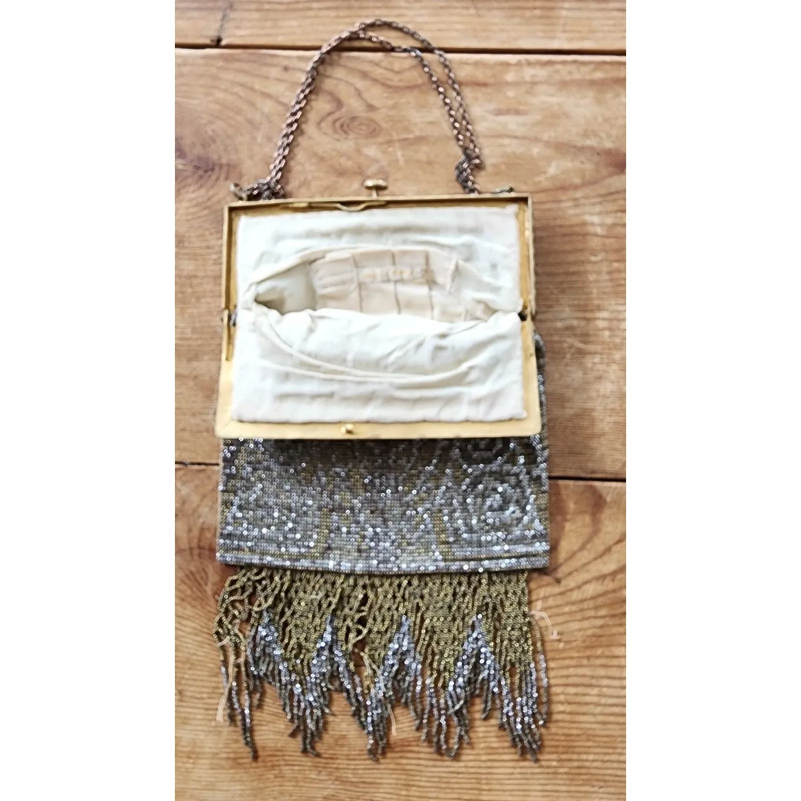 Antique Evening Bag Steel Beads Purse Art Nouveau France AS IS
