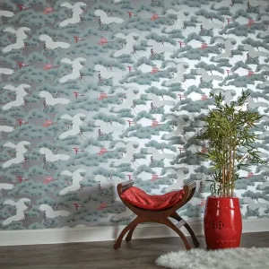 Asian Toile Sterling Cherry Blossom Red AS539 Self-Adhesive Wallpaper