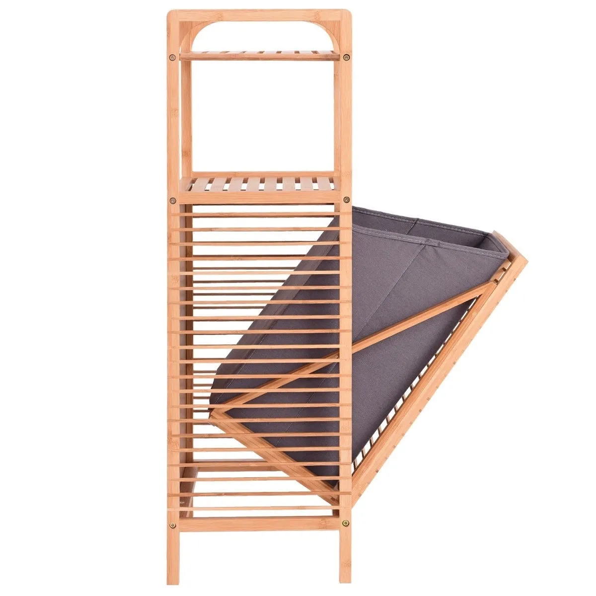 Bamboo 2-in-1 Laundry Hamper Side Table with 2 Shelves and Clothes Basket