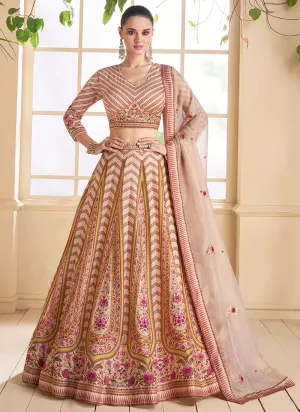 Beige Multi Colour Floral Printed Designer Embroidered Lehenga Choli