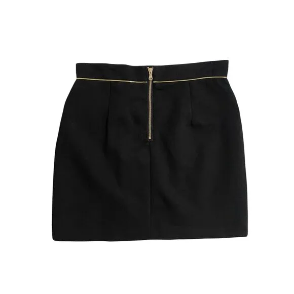 Beulah London Style Black Mini Skirt Gold Trim Gold Buttons SZ L NWT