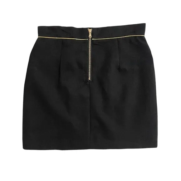 Beulah London Style Black Mini Skirt Gold Trim Gold Buttons SZ L NWT