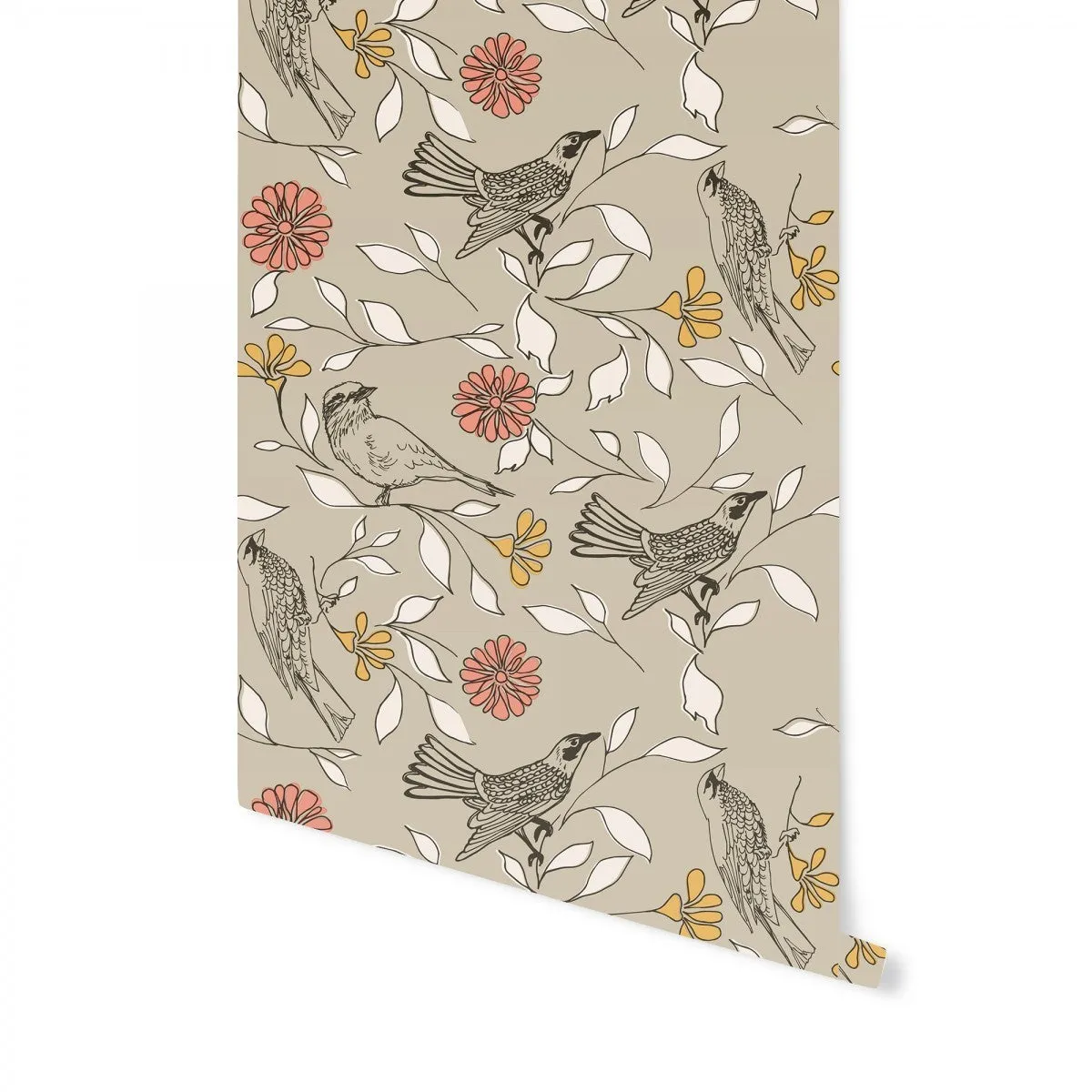 Birds Greige BI476 Self-Adhesive Wallpaper