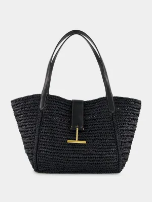 Black Raffia and Leather Tote