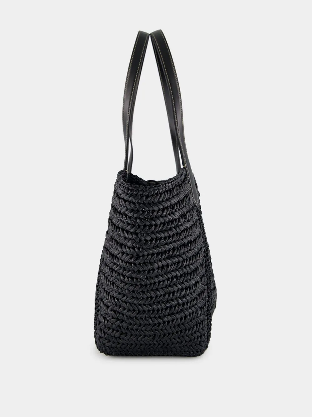 Black Raffia and Leather Tote