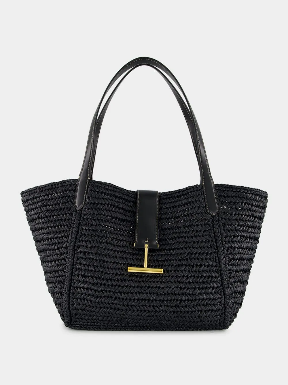 Black Raffia and Leather Tote