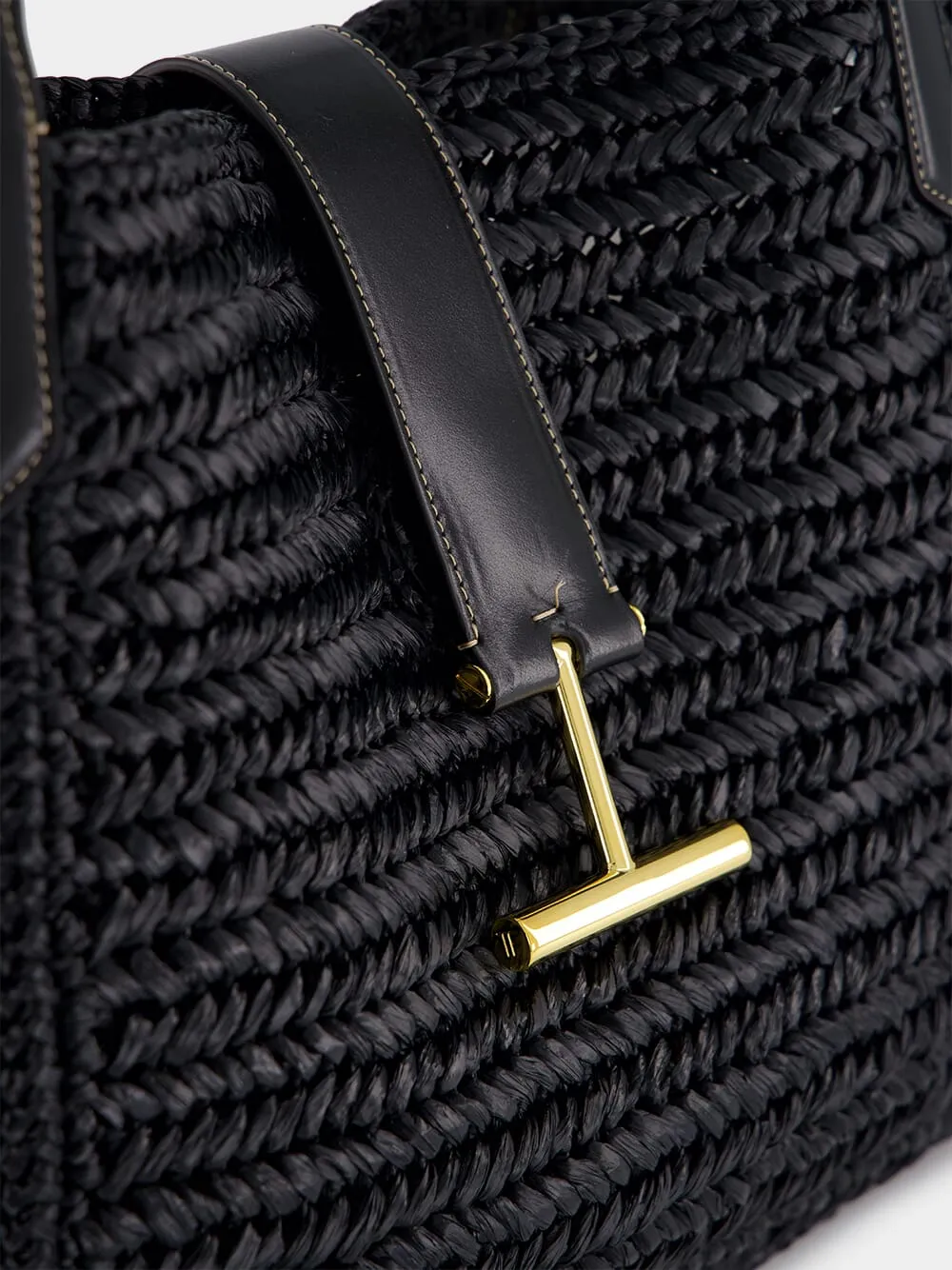 Black Raffia and Leather Tote