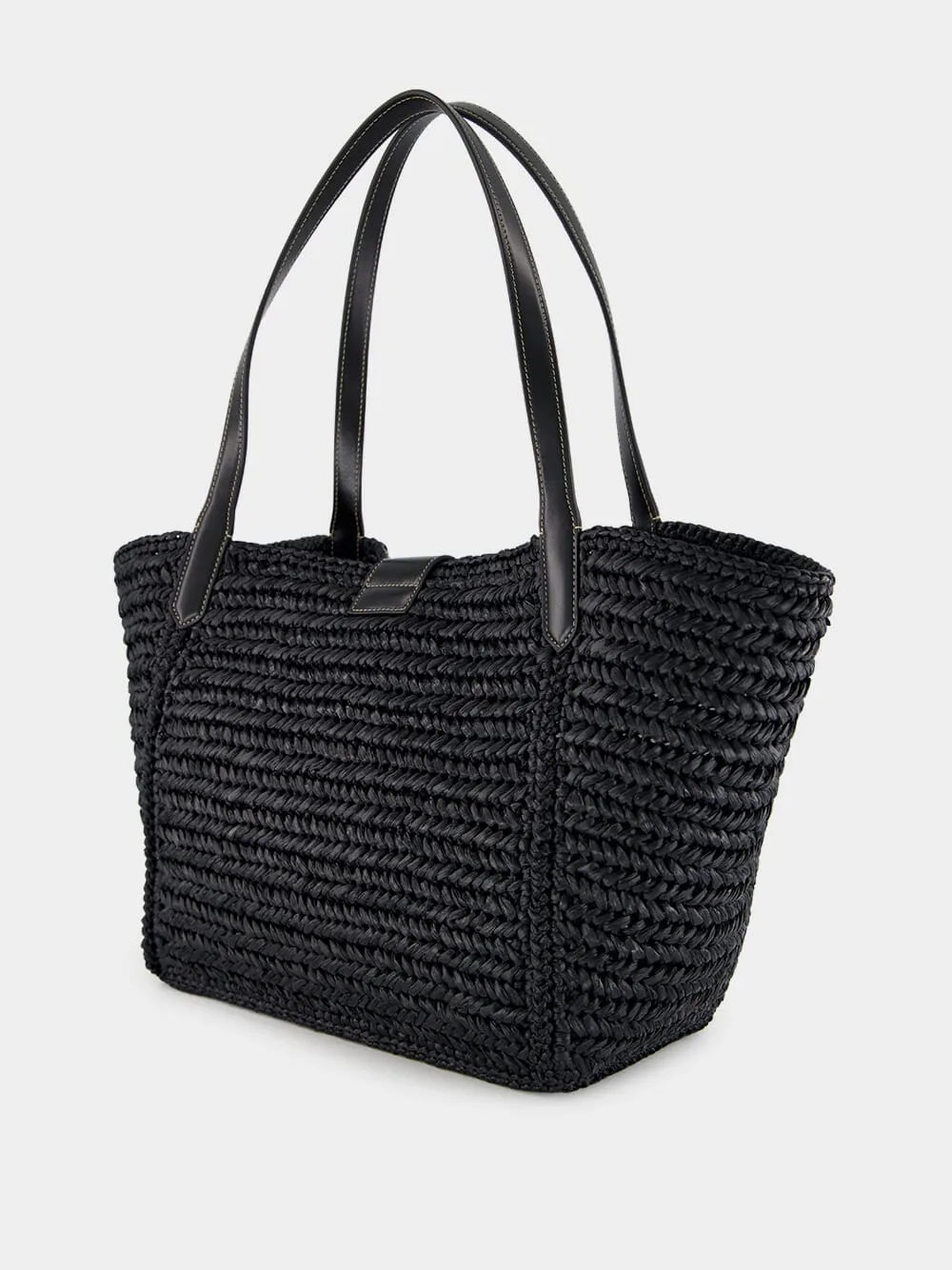 Black Raffia and Leather Tote