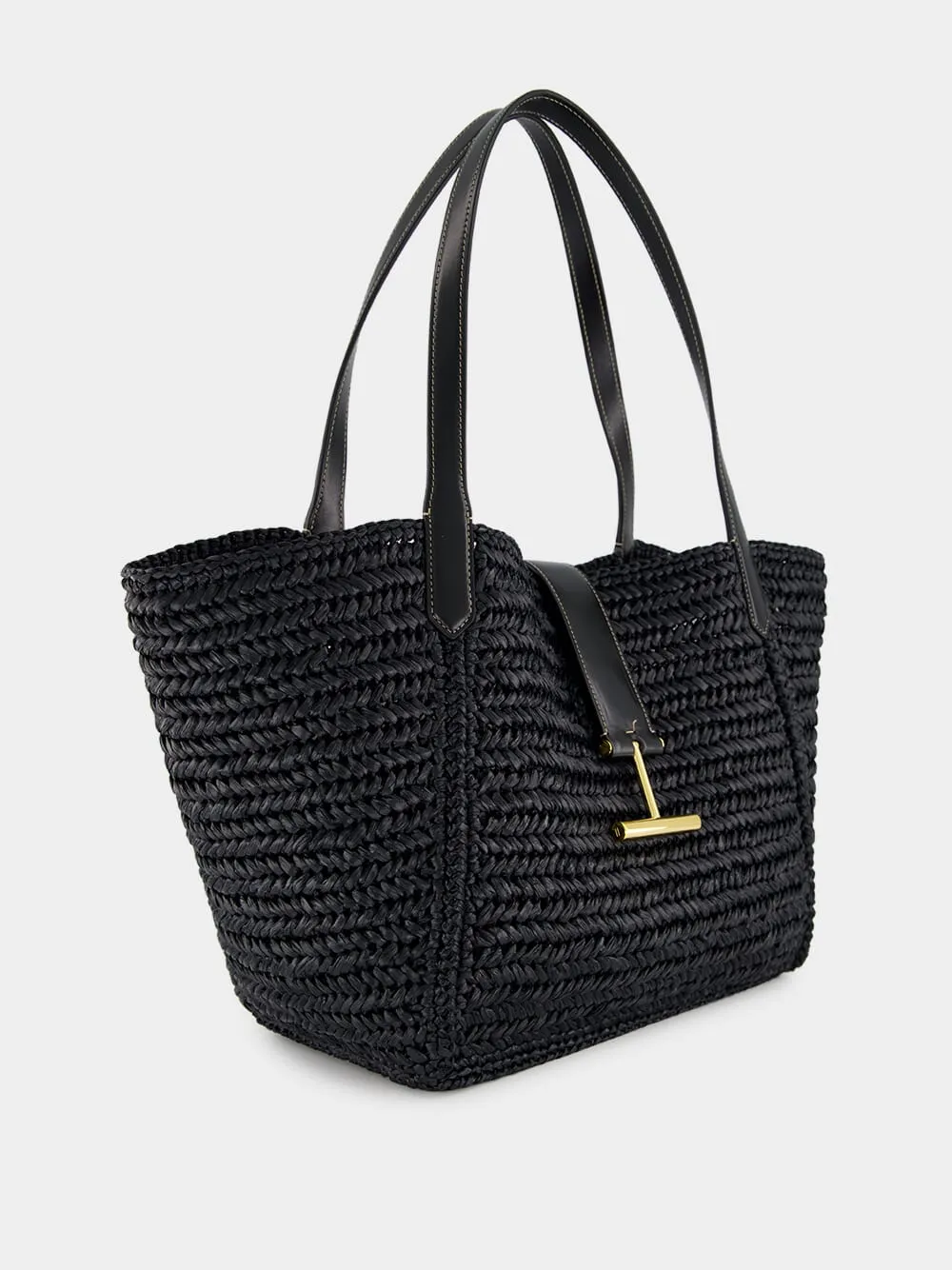 Black Raffia and Leather Tote
