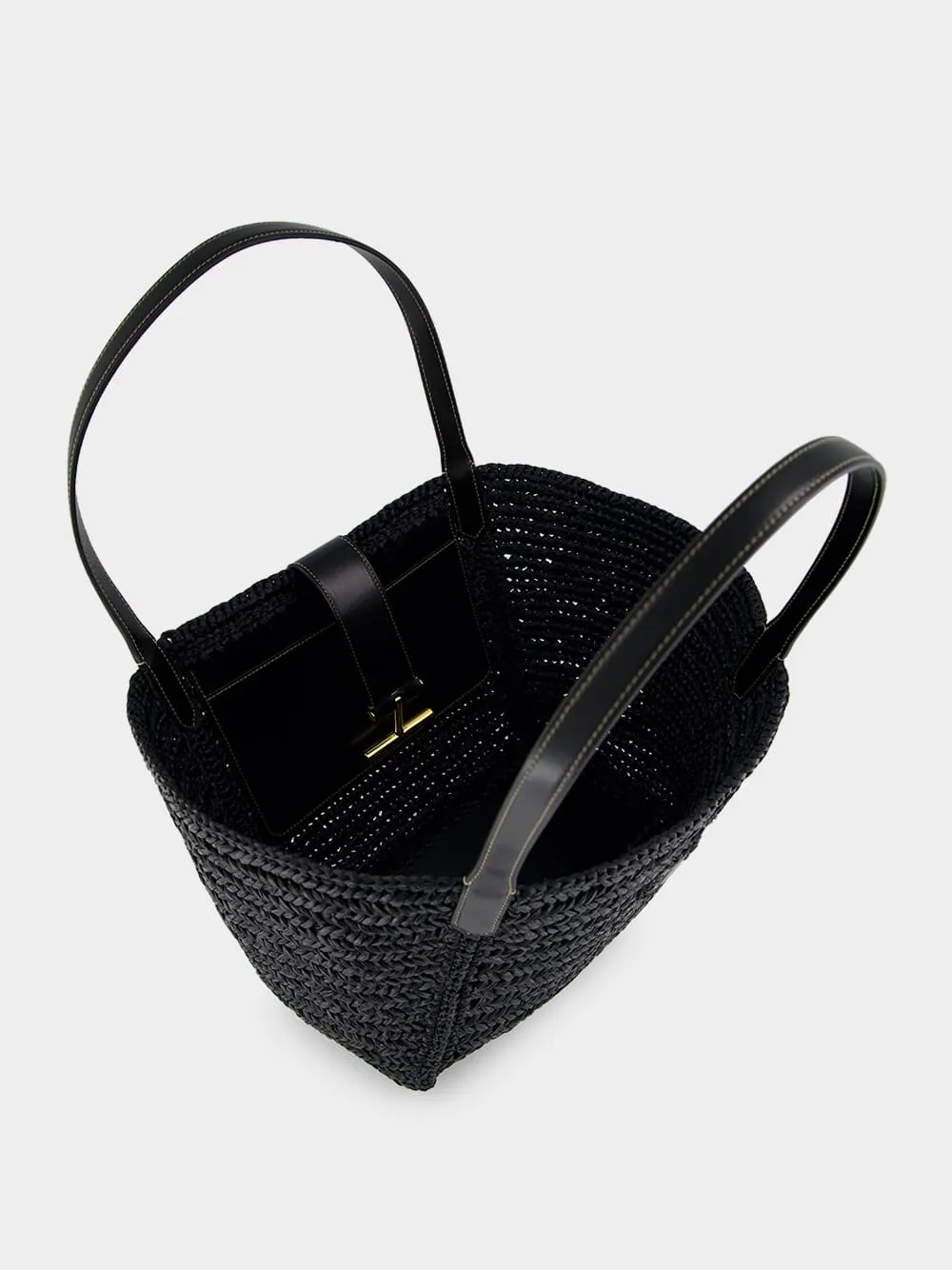 Black Raffia and Leather Tote