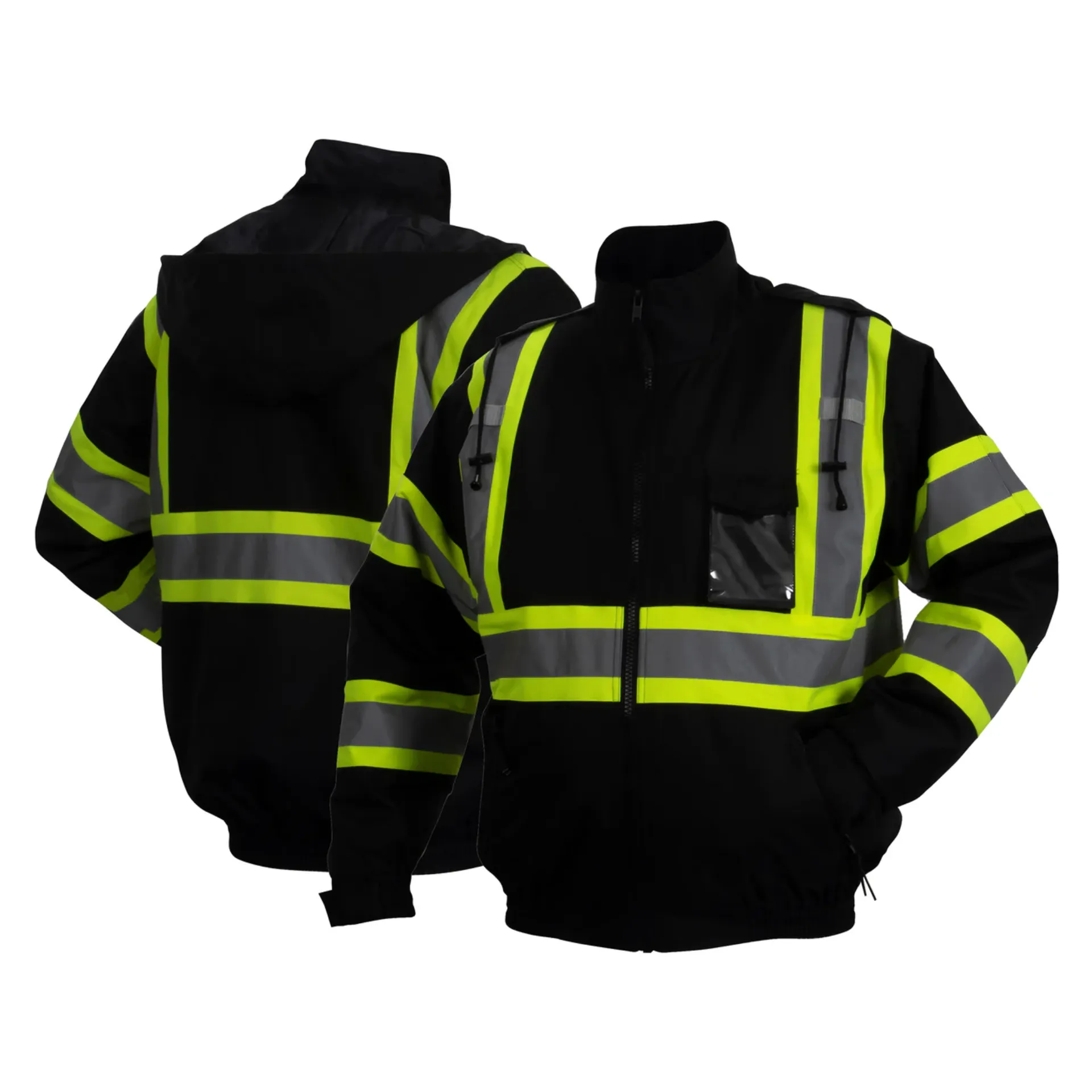 Black Waterproof Bomber Jacket with 2" Reflective Striping