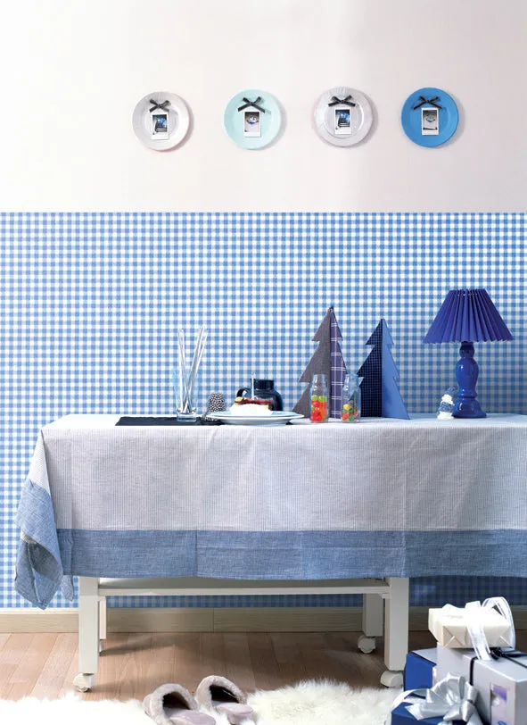 Blue Gingham Checkered Contact Paper Shelf Liner
