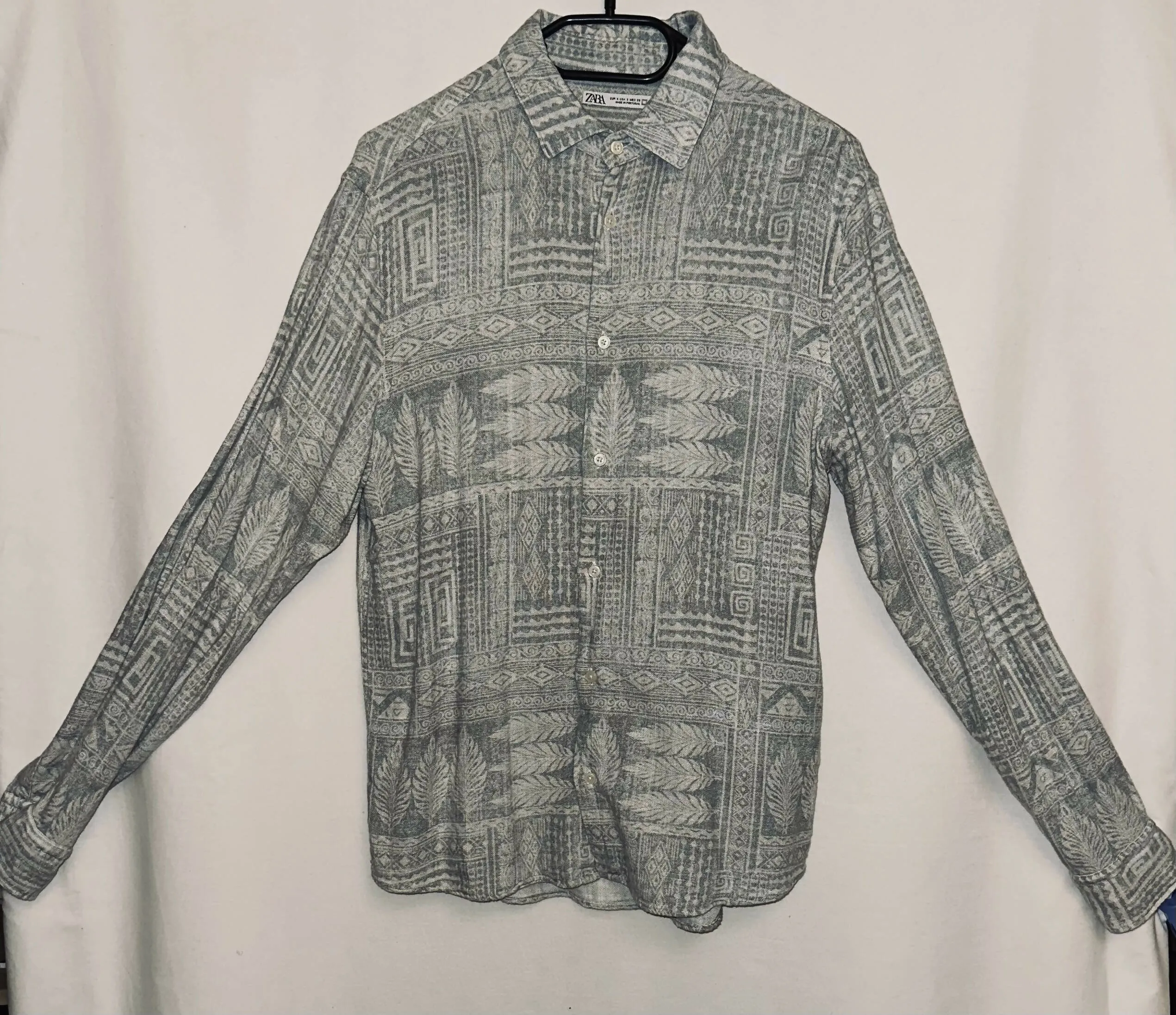 Bluse Hemd Bohemian Boho Vintage Style Palme leicht hellgrün
