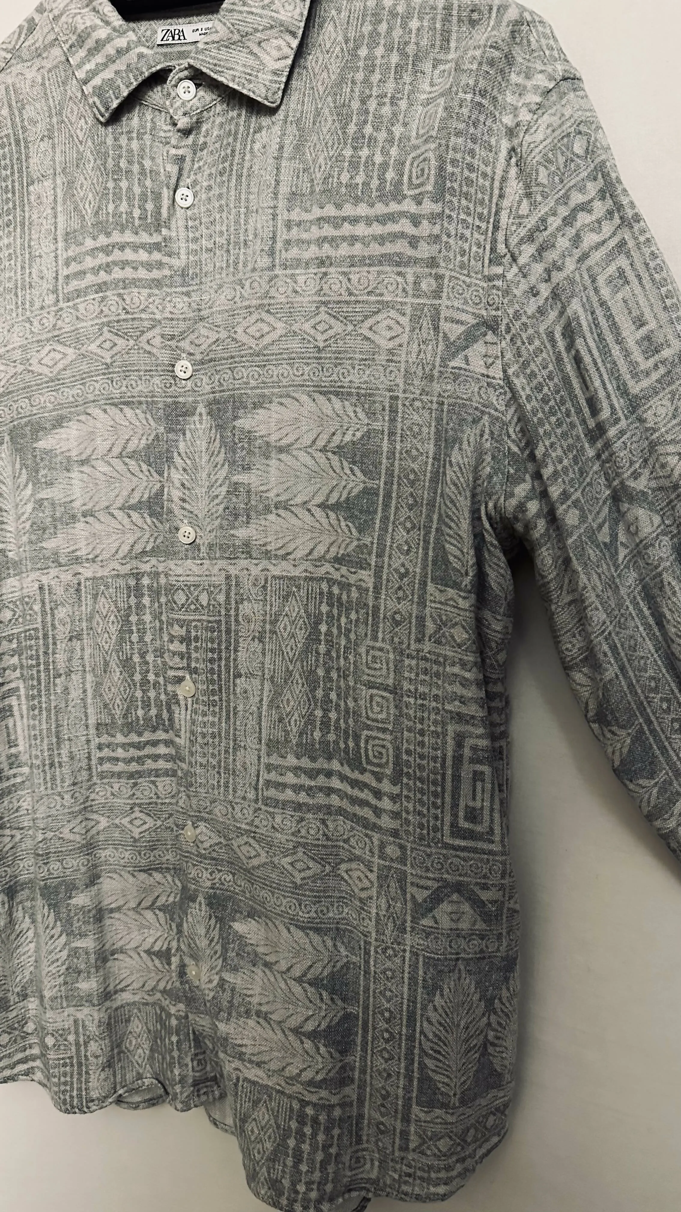 Bluse Hemd Bohemian Boho Vintage Style Palme leicht hellgrün