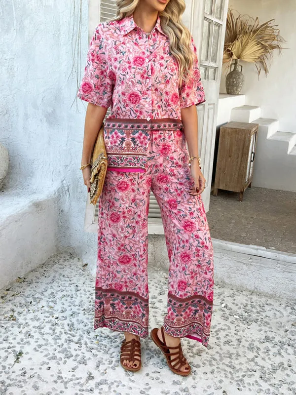 Bohemian holiday style short-sleeved long pants suit