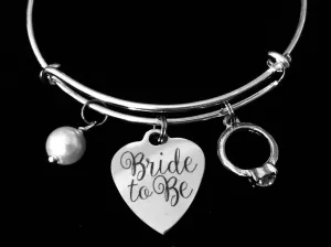 Bride To Be Expandable Charm Bracelet Silver Adjustable Wire Bangle Engagement Wedding Shower Bridal One Size Fits All Gift