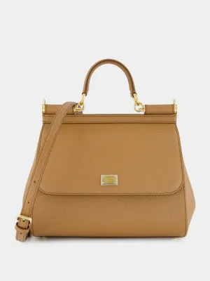 Brown Large Dauphine Leather Sicily Bag