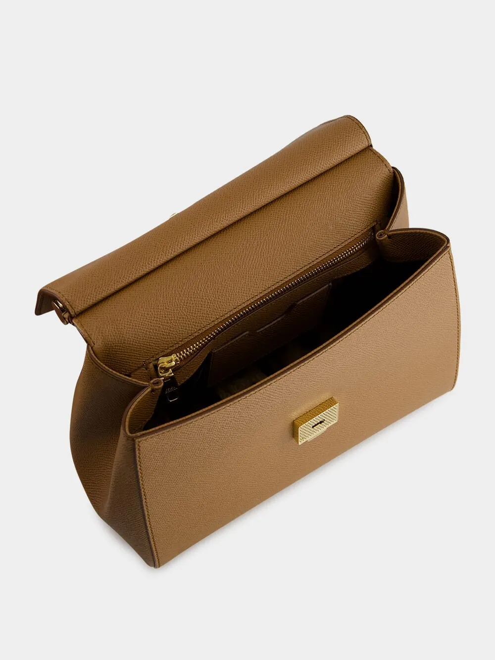 Brown Large Dauphine Leather Sicily Bag