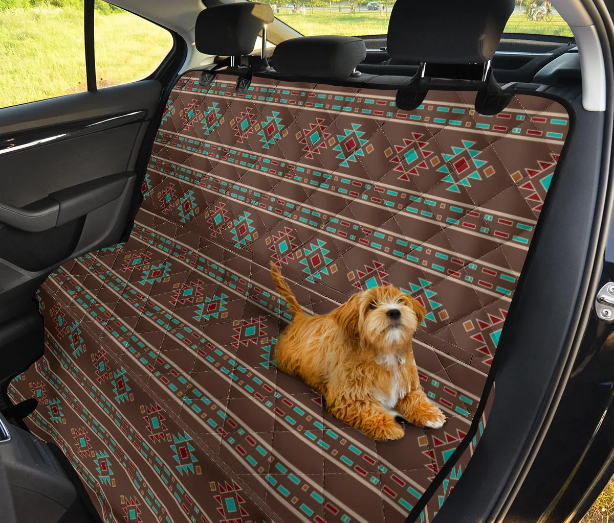 Brown, Turquoise and Cream Ethnic Tribal Pattern Dog Hammock Back Seat Cover For Pets