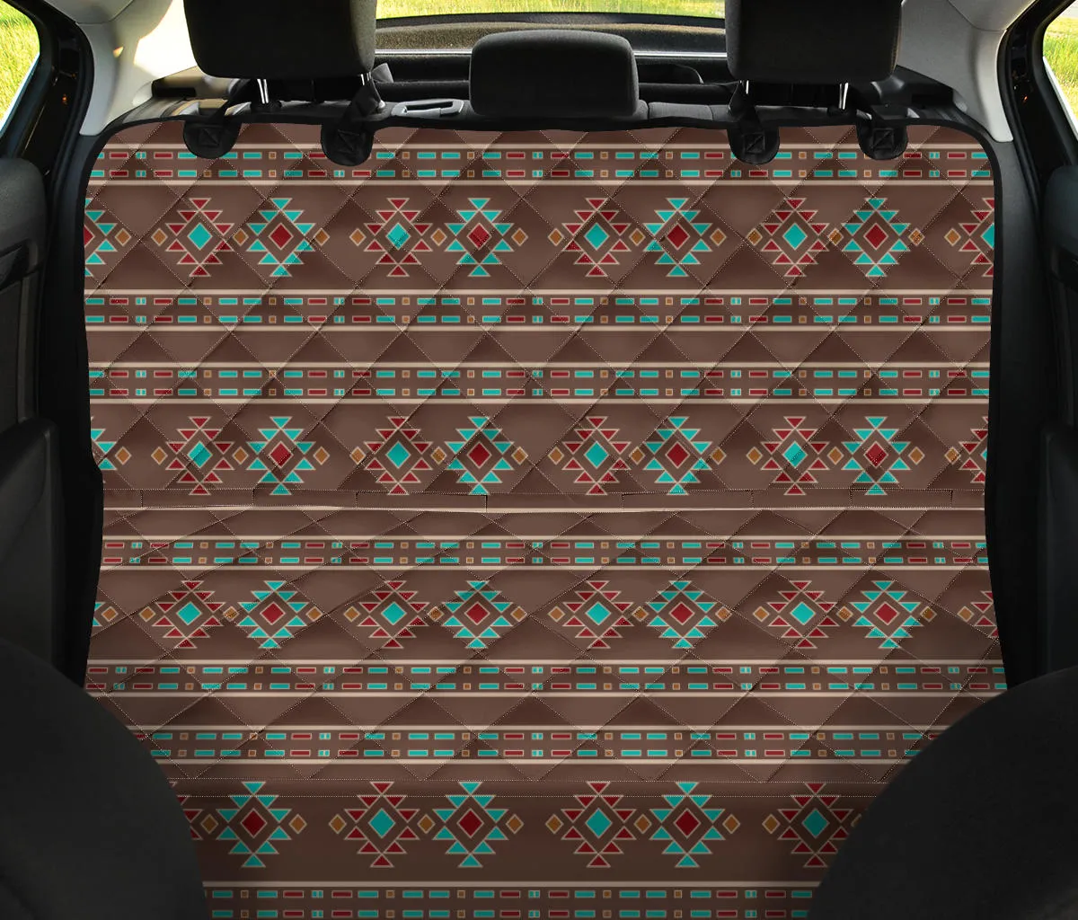 Brown, Turquoise and Cream Ethnic Tribal Pattern Dog Hammock Back Seat Cover For Pets