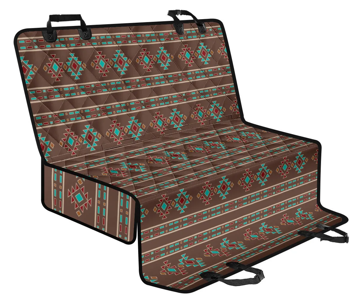 Brown, Turquoise and Cream Ethnic Tribal Pattern Dog Hammock Back Seat Cover For Pets