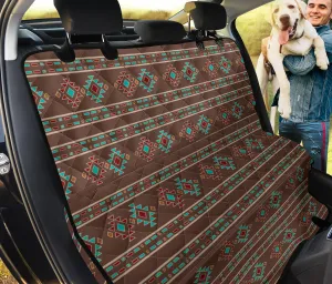 Brown, Turquoise and Cream Ethnic Tribal Pattern Dog Hammock Back Seat Cover For Pets