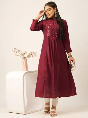 Buy Maroon Comfort Fit Rayon Kurta for women online India - Zola