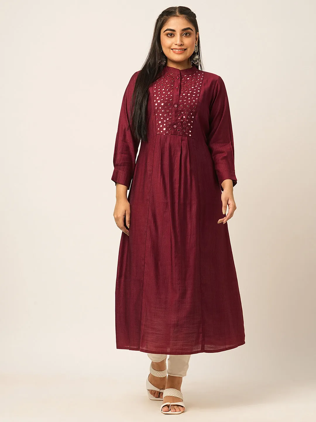 Buy Maroon Comfort Fit Rayon Kurta for women online India - Zola
