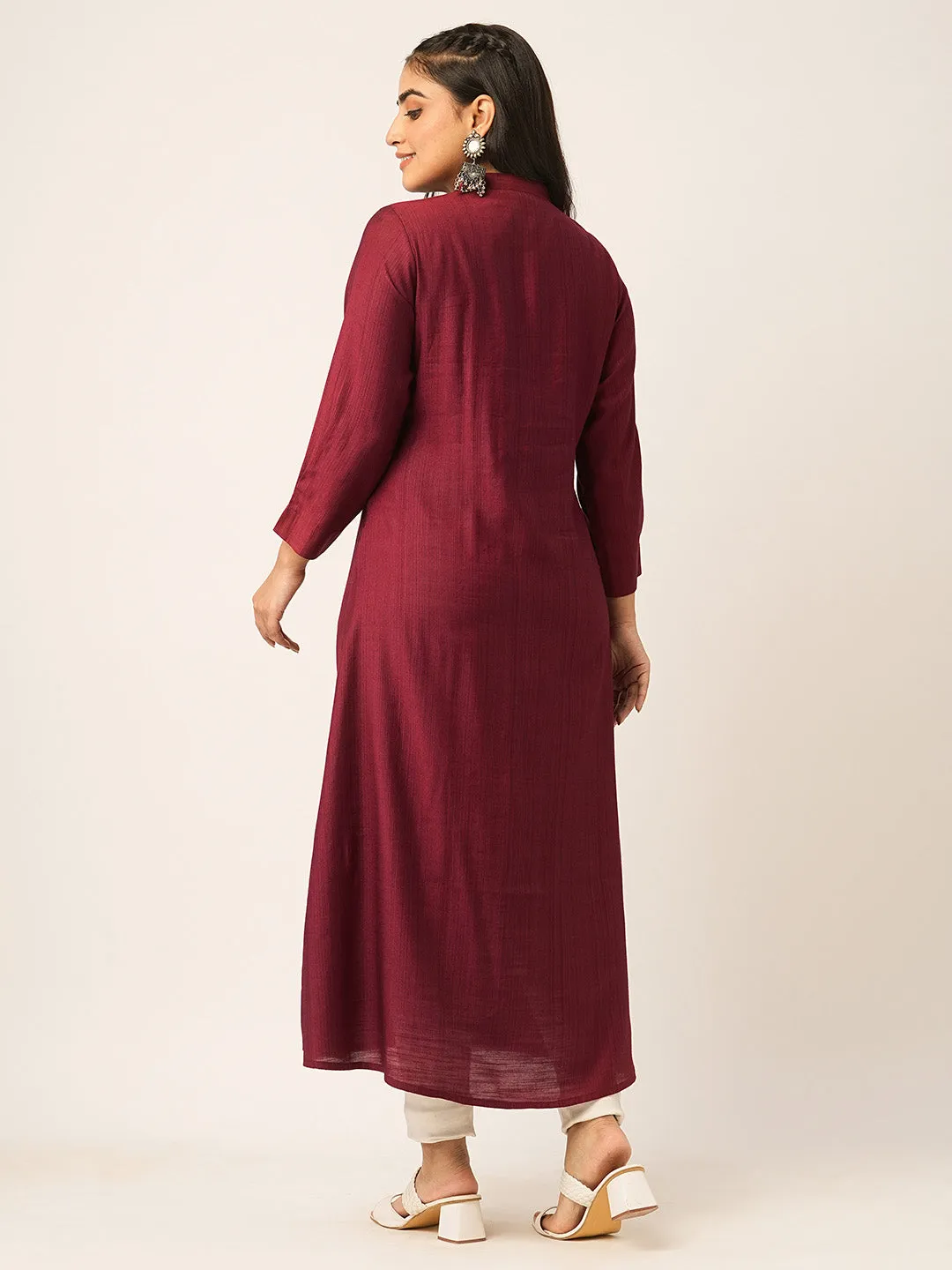 Buy Maroon Comfort Fit Rayon Kurta for women online India - Zola