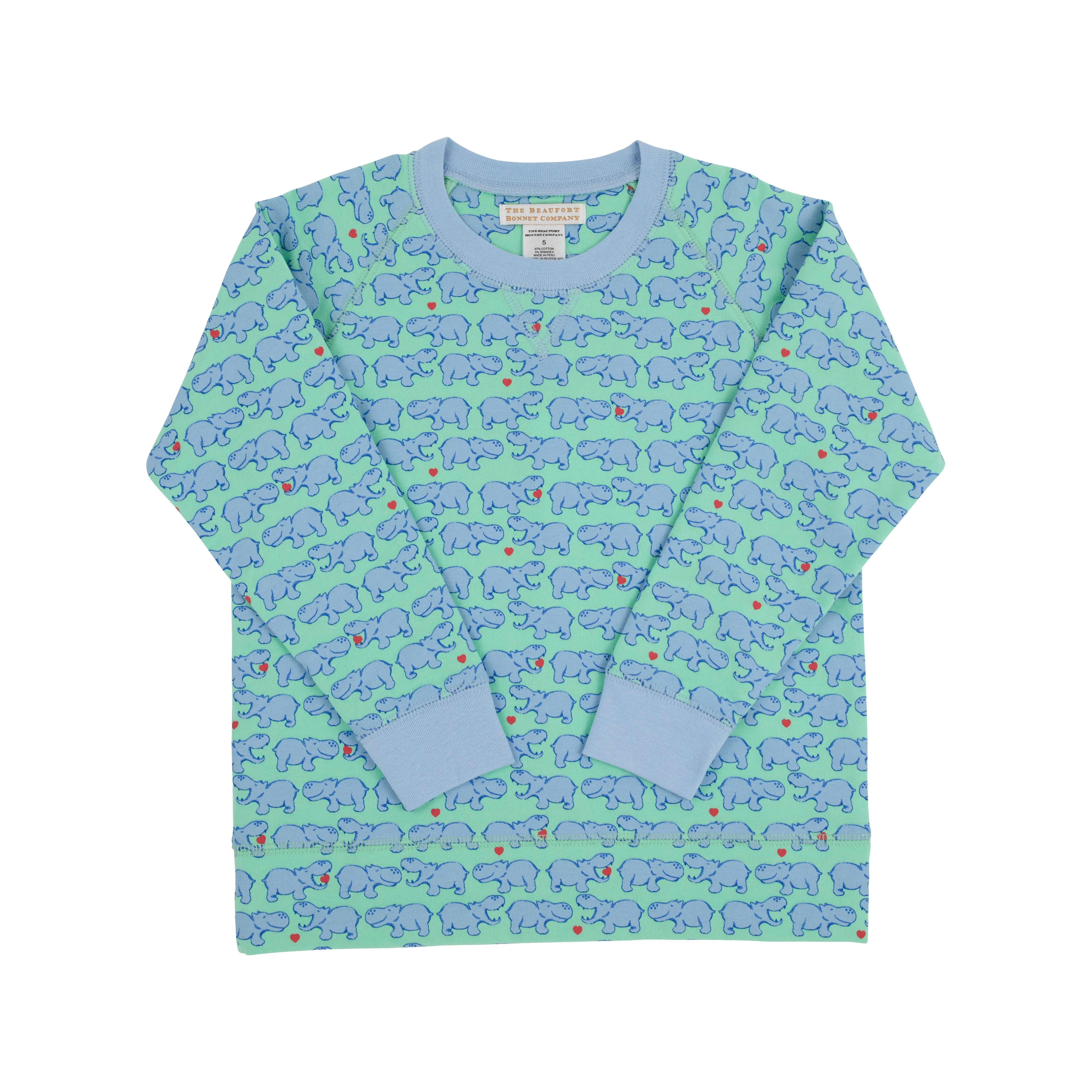 Cassidy Comfy Crewneck - Hugga Hippo with Beale Street Blue