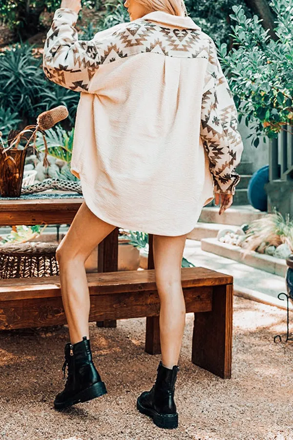 Cathy - Bohemian und Lässige Herbst Aztec Beige Cordjacke für Damen