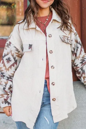 Cathy - Bohemian und Lässige Herbst Aztec Beige Cordjacke für Damen