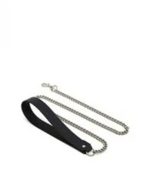 Chain Leash With Leather Handle - Black