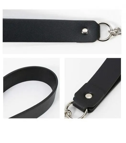 Chain Leash With Leather Handle - Black